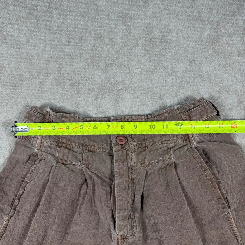 Free People Brown Linen Blend High Rise‎ Pleated Textured Tapered Leg Pants Sz 2